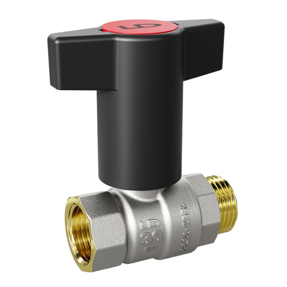 Кран шаровой латунный LD Pride 1/2 ВР(г) х 1/2 НР(ш) ручка прямой (LD 47.342.15 RB)