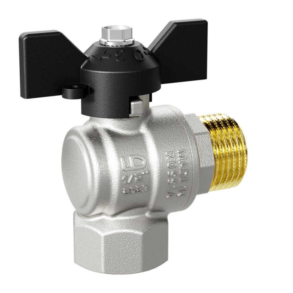 Кран шаровой латунный LD Pride 1/2 ВР(г) х 1/2 НР(ш) бабочка угловой (LD 47.212.15)
