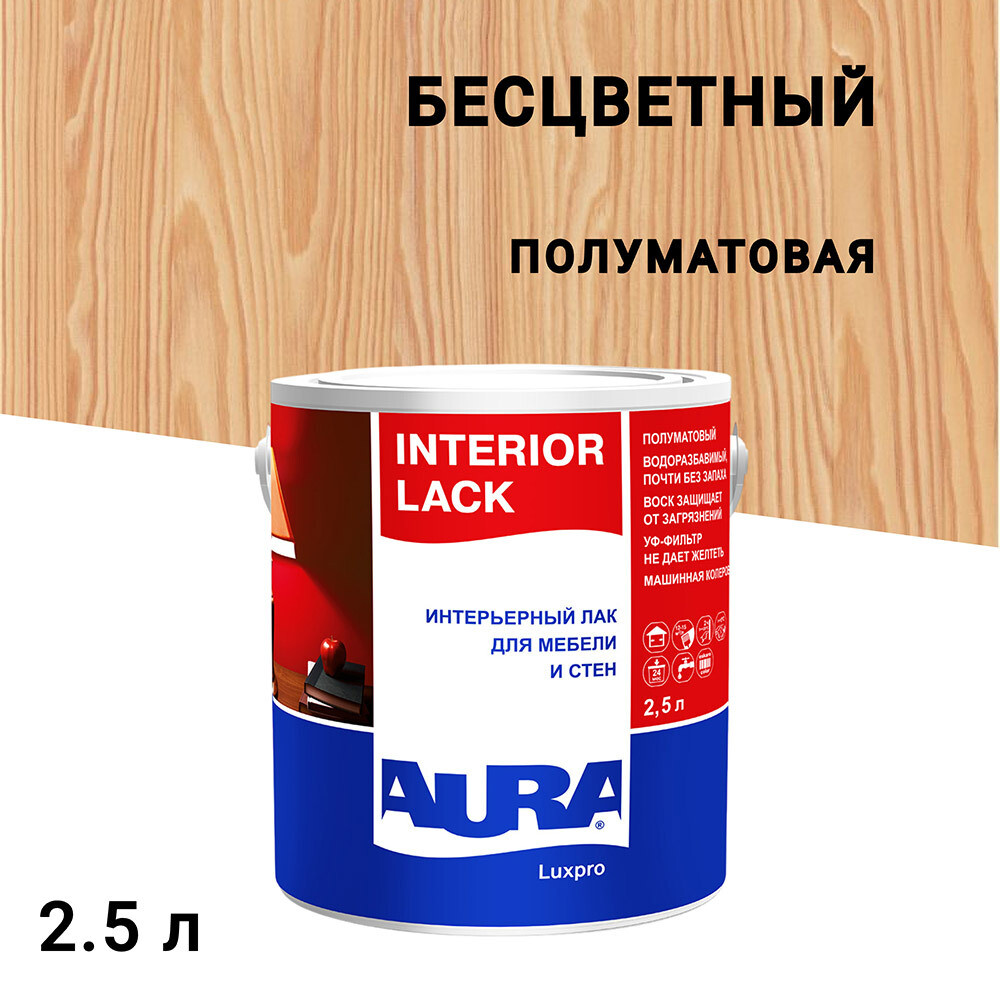 Лак акриловый Aura Luxpro Interior Lack бесцветный 2,5 л полуматовый