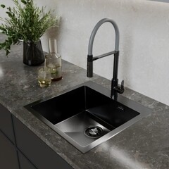 Мойка для кухни Mixline Pro 50х50х20 см врезная с сифоном сталь графит (547230) - фото 4