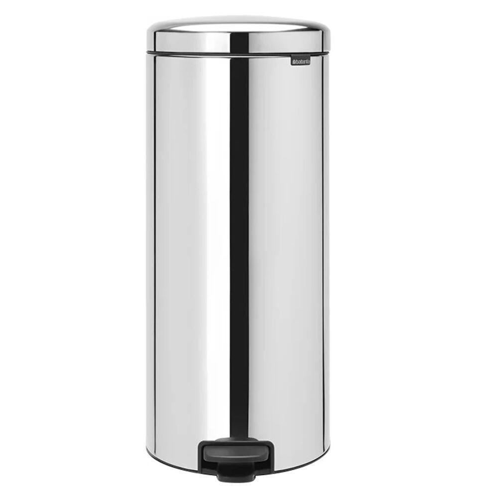 

Ведро для мусора Brabantia NewIcon с крышкой 30 л металл стальное полированное с педалью, Серебро