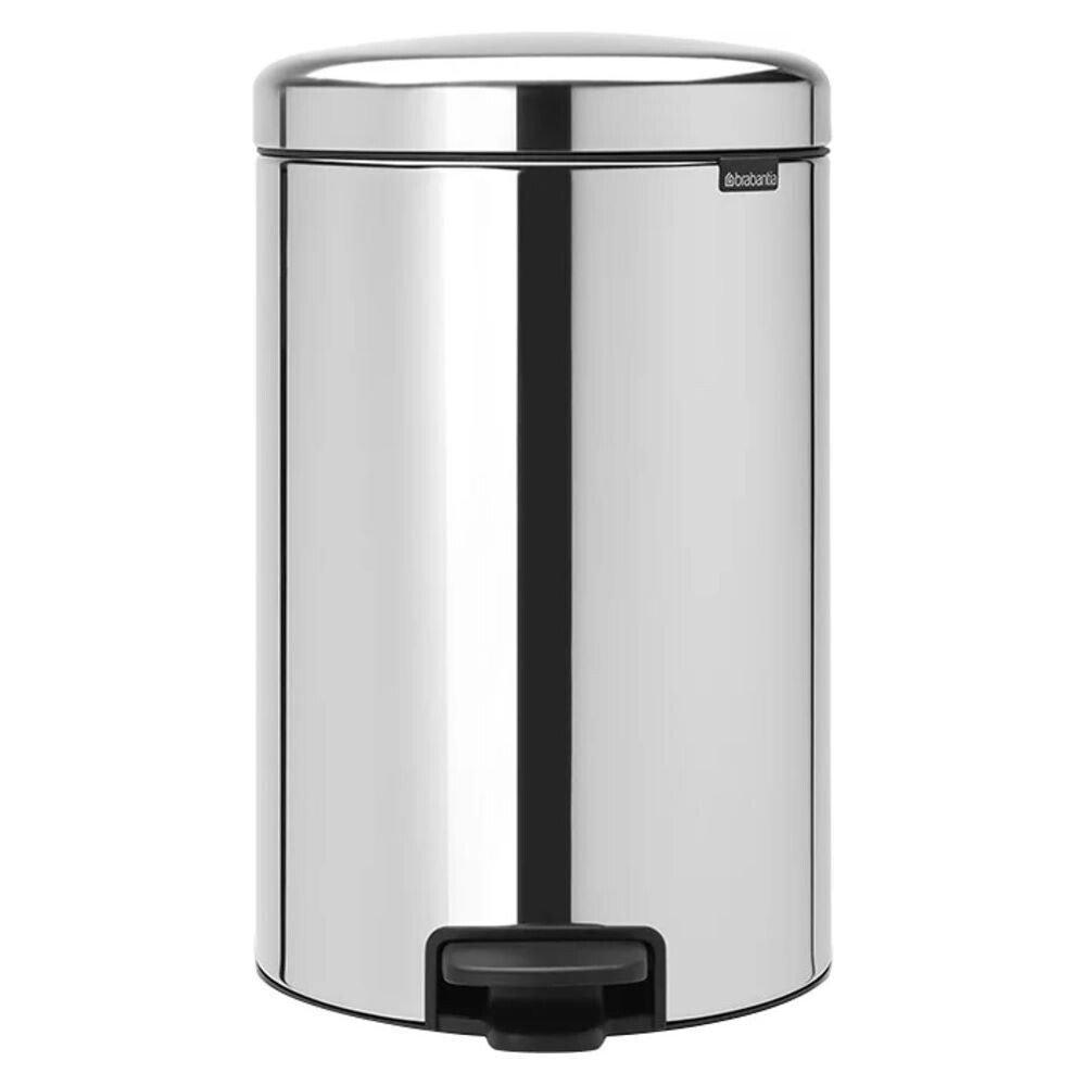 

Ведро для мусора Brabantia NewIcon с крышкой 20 л металл стальное полированное с педалью с внутренним металлическим ведром, Сталь