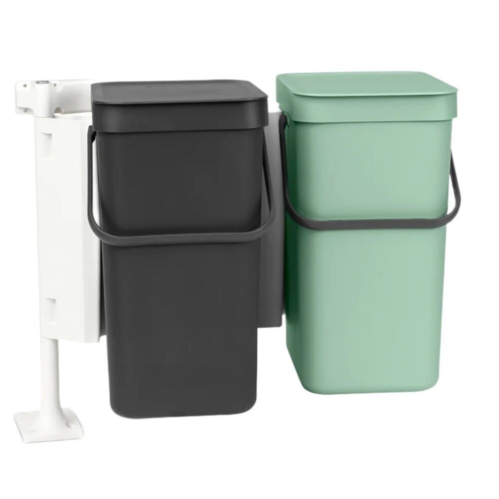 Изображение товара Набор ведер для мусора Brabantia Sort & Go с крышкой 12/12 л пластик темно-серый/мятно-голубой