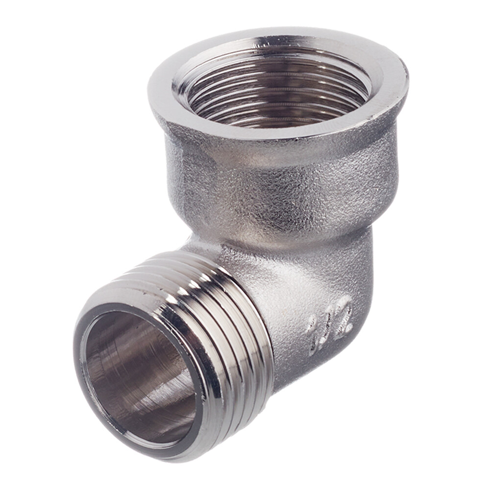 Изображение товара Латунный угол 1/2 ВР(г) х 1/2 НР(ш) с никелевым покрытием 90 градусов