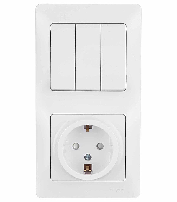 Изображение товара Блок выключатель и розетка Systeme Electric Glossa 3-клавишный белый IP20