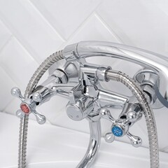 Смеситель для ванны РМС SL хром двухвентильный с длинным изливом с лейкой (SL71-140) - фото 4