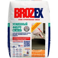 Клей для плитки/ керамогранита/ мозаики Brozex KS 111 Усиленный Фибро серый класс C1 T S1 25 кг