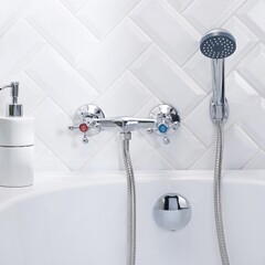 Смеситель для душа без излива РМС SL хром с лейкой двухвентильный (SL71-003) - фото 4