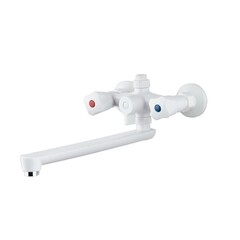 Смеситель для ванны РМС PL белый двухвентильный с длинным изливом без лейки (PL4-140P)