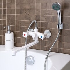 Смеситель для ванны РМС PL белый двухвентильный с длинным изливом без лейки (PL4-140P) - фото 2