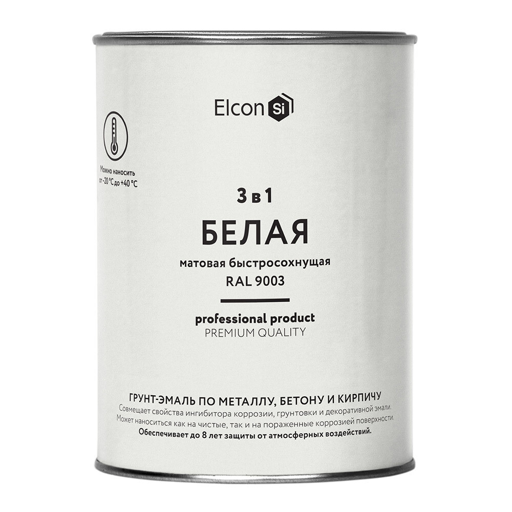 Изображение товара Грунт-эмаль по ржавчине 3в1 Elcon белая матовая 0.8 кг