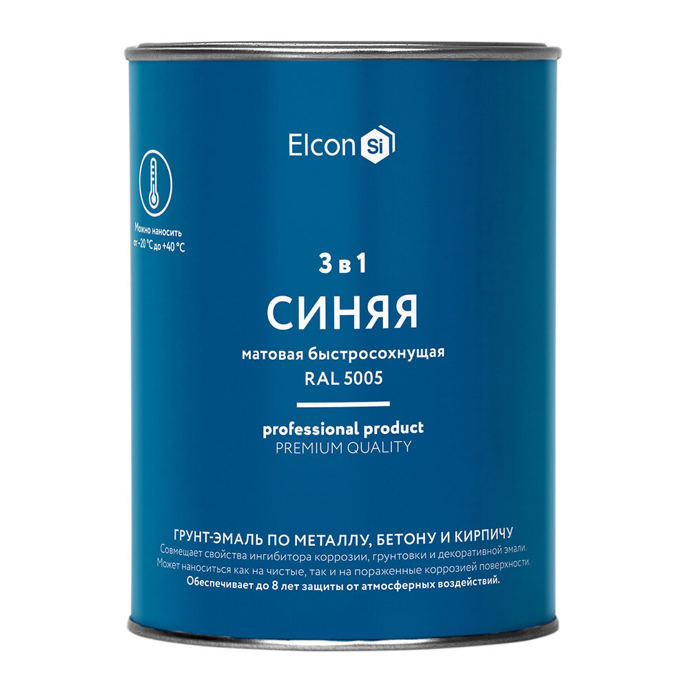 Изображение товара Грунт-эмаль по ржавчине 3в1 Elcon синяя RAL 5005 матовая 0,8 кг