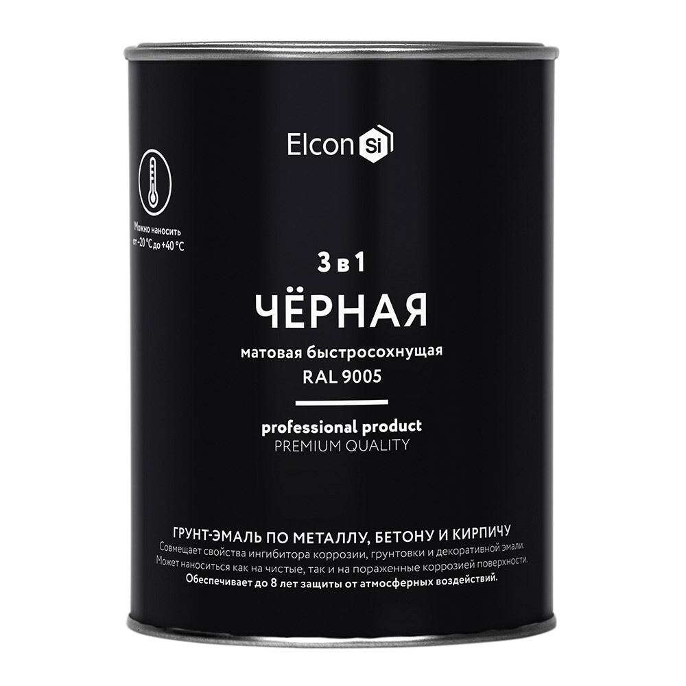 Изображение товара Грунт-эмаль по ржавчине 3в1 Elcon черный матовый 0,8кг