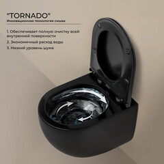 Унитаз подвесной Ceramicanova UP безободковый черный с сиденьем дюропласт микролифт смыв торнадо (CN4007MB) - фото 5
