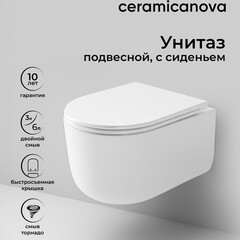 Унитаз подвесной Ceramicanova Ulma безободковый с сиденьем дюропласт микролифт смыв торнадо (CN4006T) - фото 6