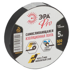 Изолента Эра Pro резина черная 15 мм 5 м самослипающаяся - фото 1