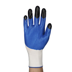 Изображение товара Перчатки полиэстеровые 2 нити с двойным латексным обливом тактильные ЛЭВ сине-черные L