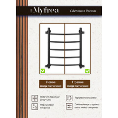 Полотенцесушитель водяной MyFrea MyLondon 600х500 мм лесенка с боковым подключением 500 мм черный - фото 3