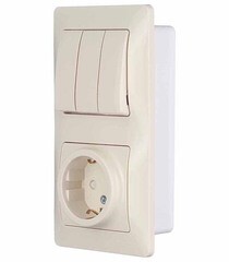 Блок выключатель и розетка Systeme Electric Glossa трехклавишный встраиваемый бежевый со шторками (GSL000278) - фото 2