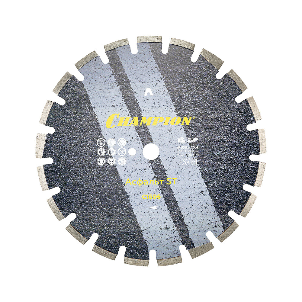 

Диск алмазный по асфальту Champion Asphafight ST 350x25,4x10 мм сегментный сухой рез (C1606)
