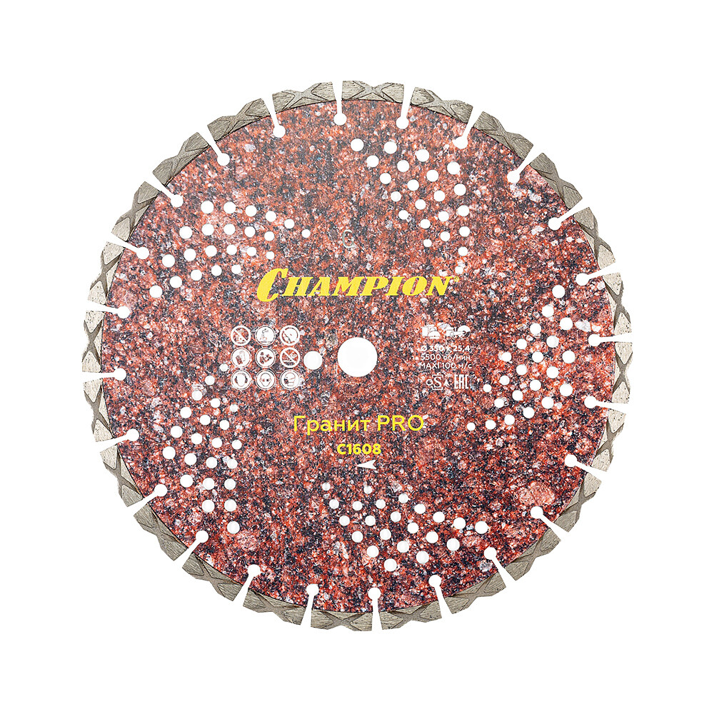 

Диск алмазный по граниту Champion Laser Granitek Pro 350x25,4x10 мм сегментный сухой рез (C1608)