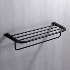 Полка для полотенец Abber Nord 600х225 мм с дополнительной штангой на шуруп нержавеющая сталь черная матовая (AA1554B) - фото 4