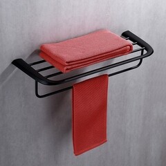 Полка для полотенец Abber Nord 600х225 мм с дополнительной штангой на шуруп нержавеющая сталь черная матовая (AA1554B) - фото 3