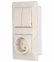 Блок выключатель и розетка Systeme Electric Glossa двухклавишный встраиваемый бежевый со шторками (GSL000274) - фото 5