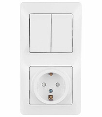 Изображение товара Блок выключатель и розетка Systeme Electric Glossa двухклавишный встраиваемый белый со шторками (GSL000174)