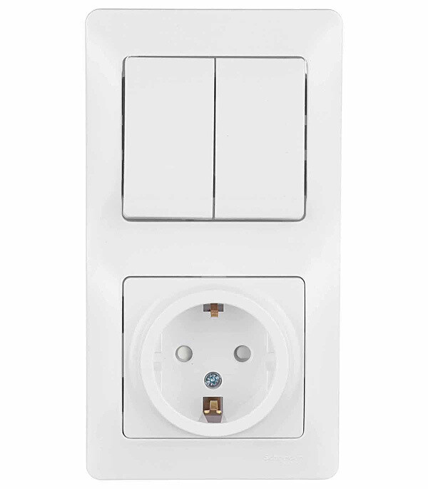 Изображение товара Блок выключатель и розетка Systeme Electric Glossa двухклавишный встроенный белый IP20