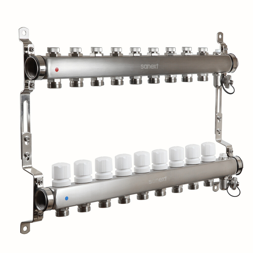 Изображение товара Коллекторная группа Sanext 1 ВР(г) х 9 выходов 3/4 НР(ш) ЕК х 1 ВР(г)