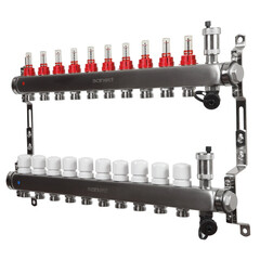 Коллекторная группа с расходомерами Sanext 1 ВР(г) х 10 выходов 3/4 НР(ш) ЕК х 1 ВР(г) - фото 2