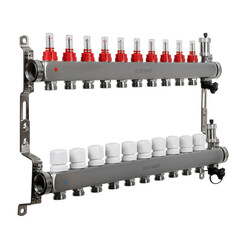 Коллекторная группа с расходомерами Sanext 1 ВР(г) х 10 выходов 3/4 НР(ш) ЕК х 1 ВР(г) - фото 1