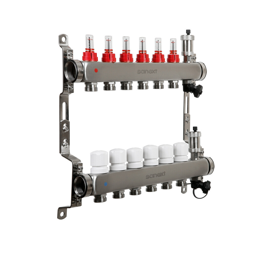 Изображение товара Коллекторная группа Sanext с расходомерами, 6 отводов 3/4 НР, встроенный монтаж