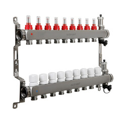 Коллекторная группа с расходомерами Sanext 1 ВР(г) х 9 выходов 3/4 НР(ш) ЕК х 1 ВР(г) - фото 1