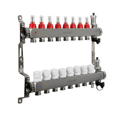 Коллекторная группа с расходомерами Sanext 1 ВР(г) х 8 выходов 3/4 НР(ш) ЕК х 1 ВР(г) - фото 1