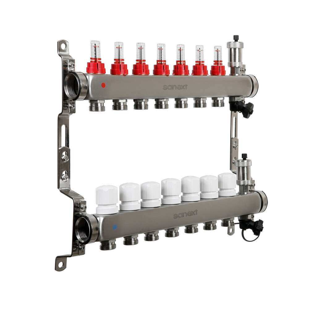 Коллекторная группа с расходомерами Sanext 1 ВР(г) х 7 выходов 3/4 НР(ш) ЕК х 1 ВР(г)