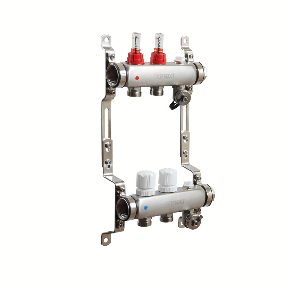 Изображение товара Коллекторная группа с расходомерами Sanext 1 ВР(г) х 2 выхода 3/4 НР(Ш) ЕК х 1 ВР(г)