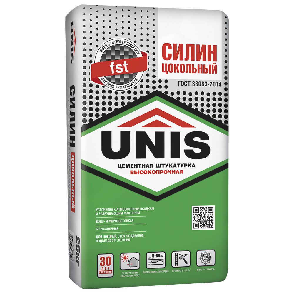 Изображение товара Штукатурка цементная Unis Силин Цокольный 25 кг для наружных и внутренних работ