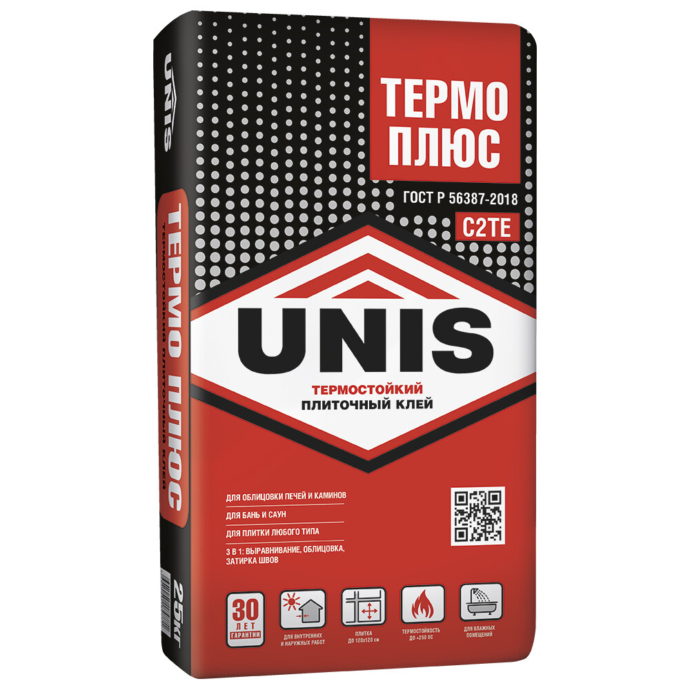 

Клей для плитки и керамогранита Unis Термоплюс термостойкий серый класс C2 TE 25 кг