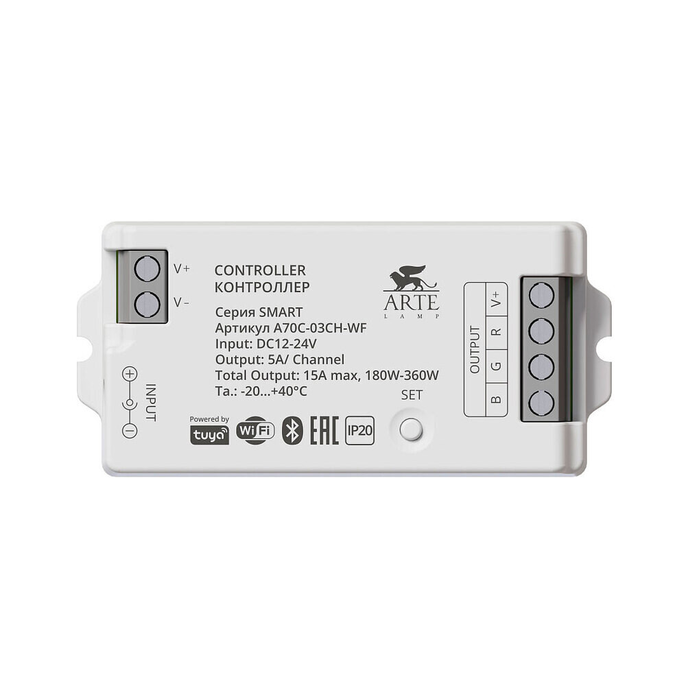 

Контроллер для светодиодной ленты Arte Lamp Smart 24 В 360 Вт IP20 (A70C-03CH-WF), Белый