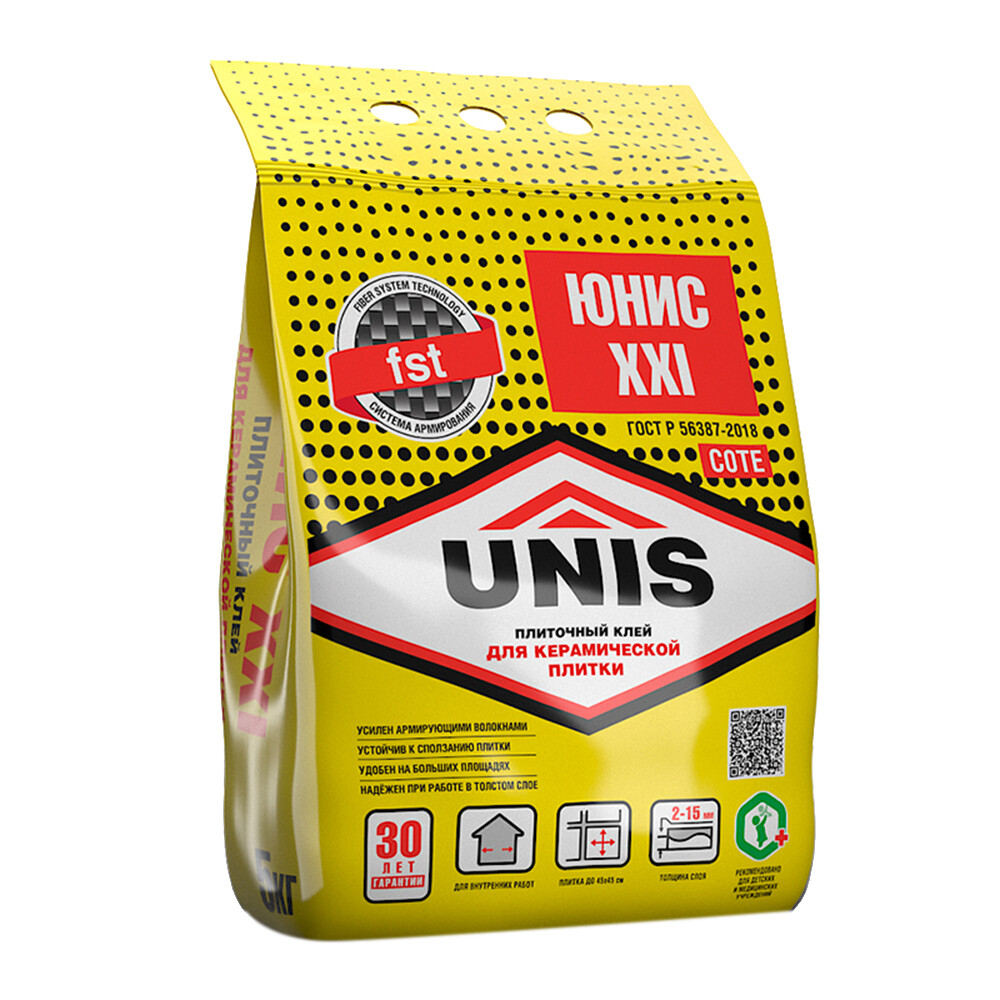 

Клей для плитки и камня Unis XXI класс С0 ТE 5 кг, Серый