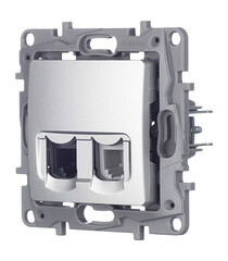 Розетка компьютерная/ телефонная Legrand Etika встраиваемая алюминий RJ11/ RJ45 (672452) - фото 3