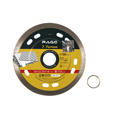 Изображение товара Диск алмазный по керамике Rage Furious 125х22,2х1,1 мм сплошной ультратонкий мокрый рез (605127)