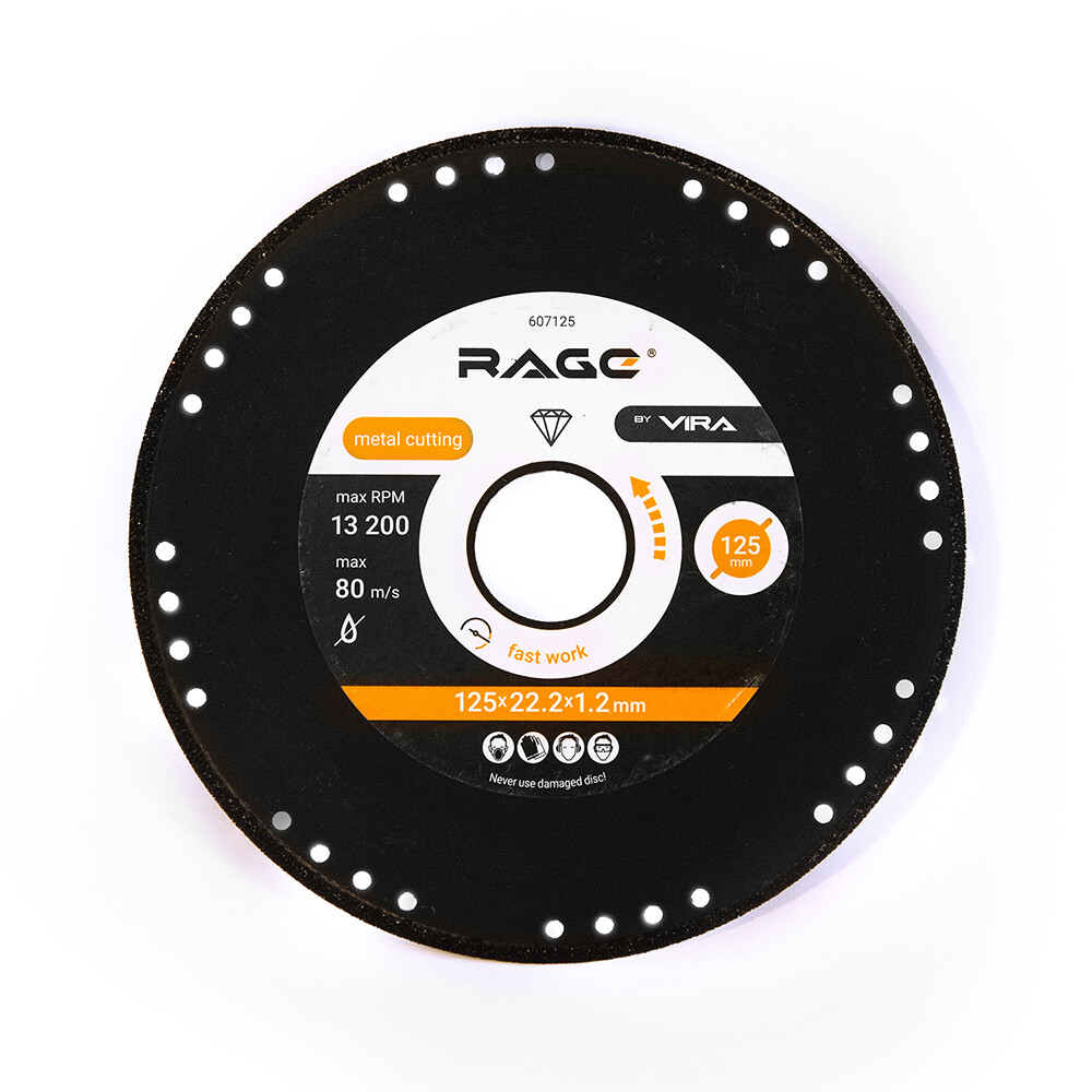 Диск алмазный по металлу Rage by Vira Metal Cutter 125х22,2х1,2 мм сплошной сухой рез (607125)