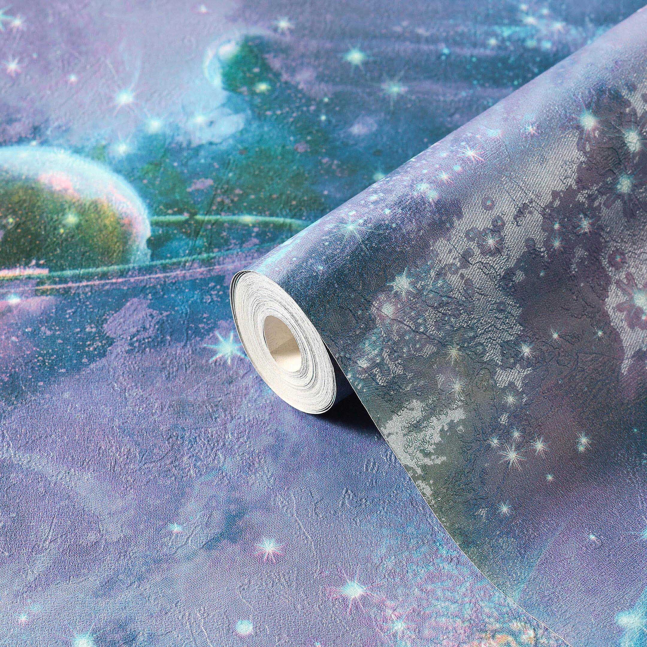 Изображение товара Бумажные обои Саратовские обои Космос С6 Д644-01, 0,53х10 м, синий, тисненая фактура