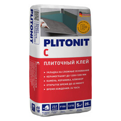 Клей для плитки/ керамогранита/ камня Plitonit С для облицовки сложных поверхностей серый класс C2 TE 25 кг - фото 4