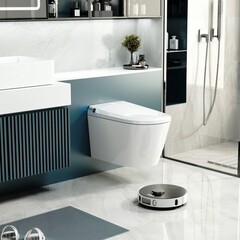 Унитаз подвесной Abber Bequem безободковый белый с электронной крышкой биде с импульсным смывом торнадо (AC1119S) - фото 3