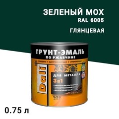 Изображение товара Грунт-эмаль по ржавчине 3в1 Dali зеленый мох RAL 6005 гладкая глянцевая 0,75 л