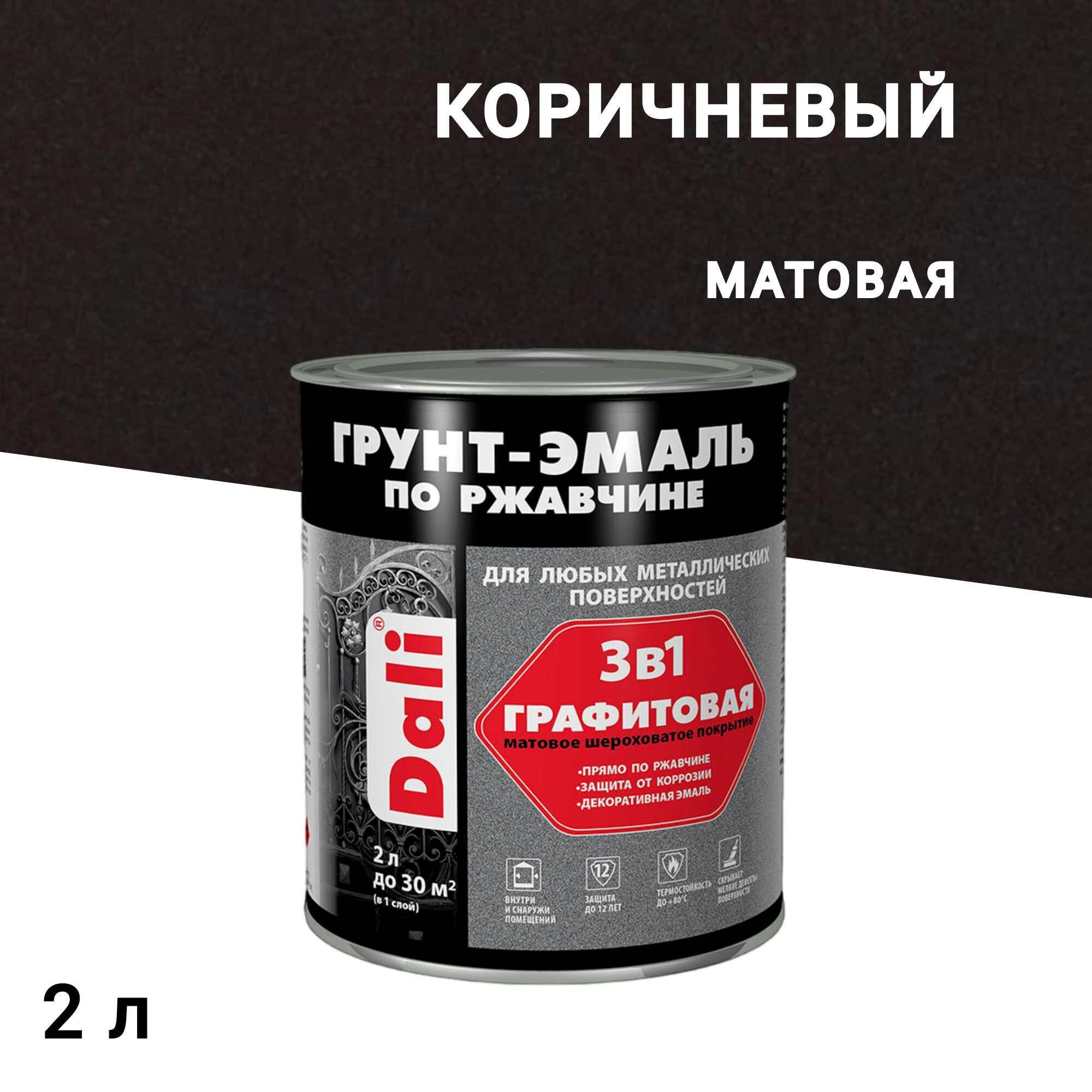 

Грунт-эмаль по ржавчине 3в1 Dali коричневая графитовая матовая 2 л, Коричневый